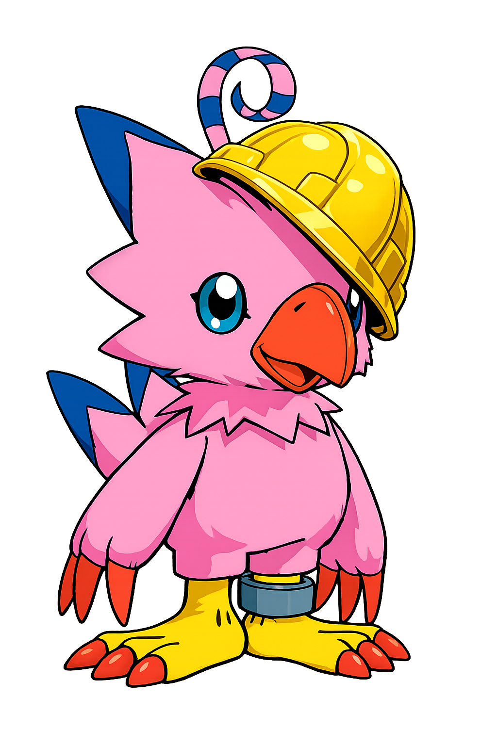 Biyomon wearing a hard hat, under construction